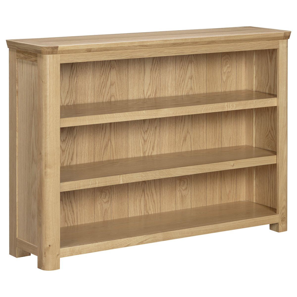 Treviso Oak Low Wide Bookcase, angled view