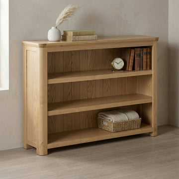 Treviso Oak Low Wide Bookcase, room setting