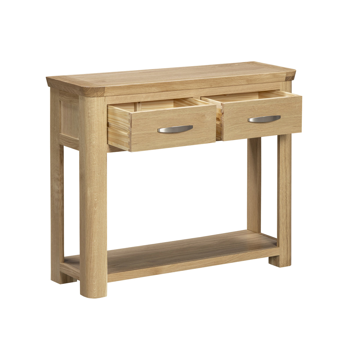 Treviso Oak Large Console Table, drawers open