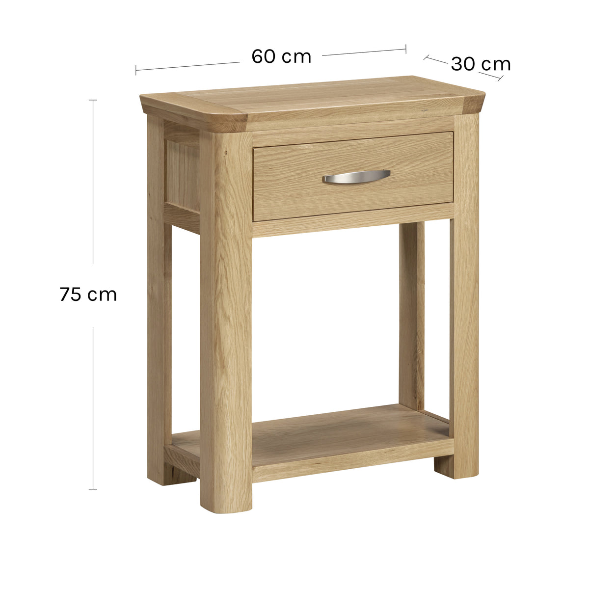 Treviso Oak Small Console Table, dimension diagram