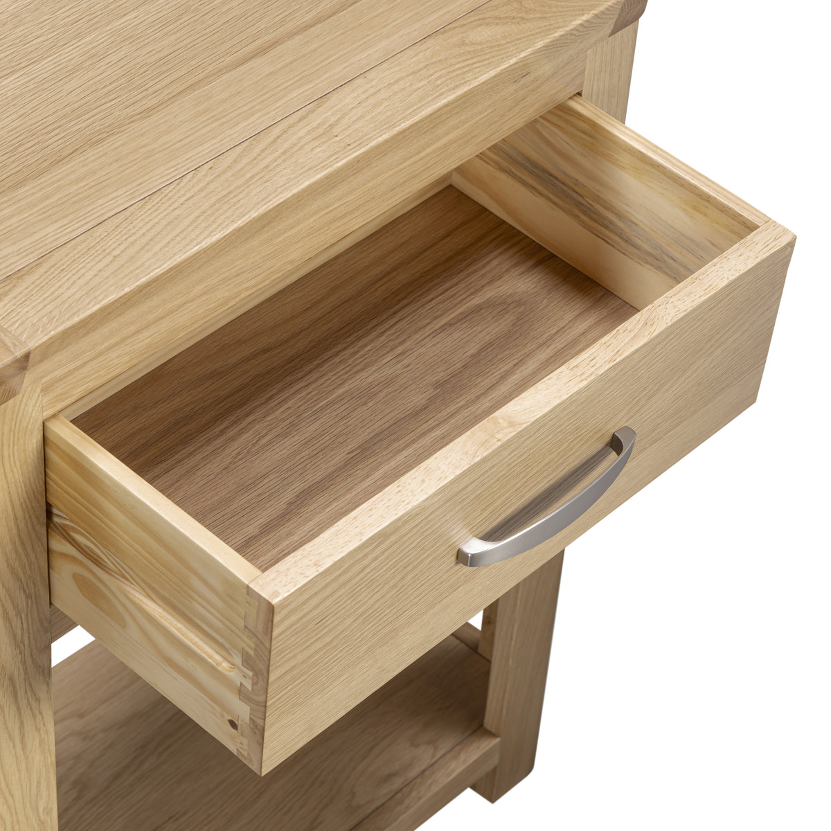Treviso Oak Small Console Table, dovetailed drawer detail