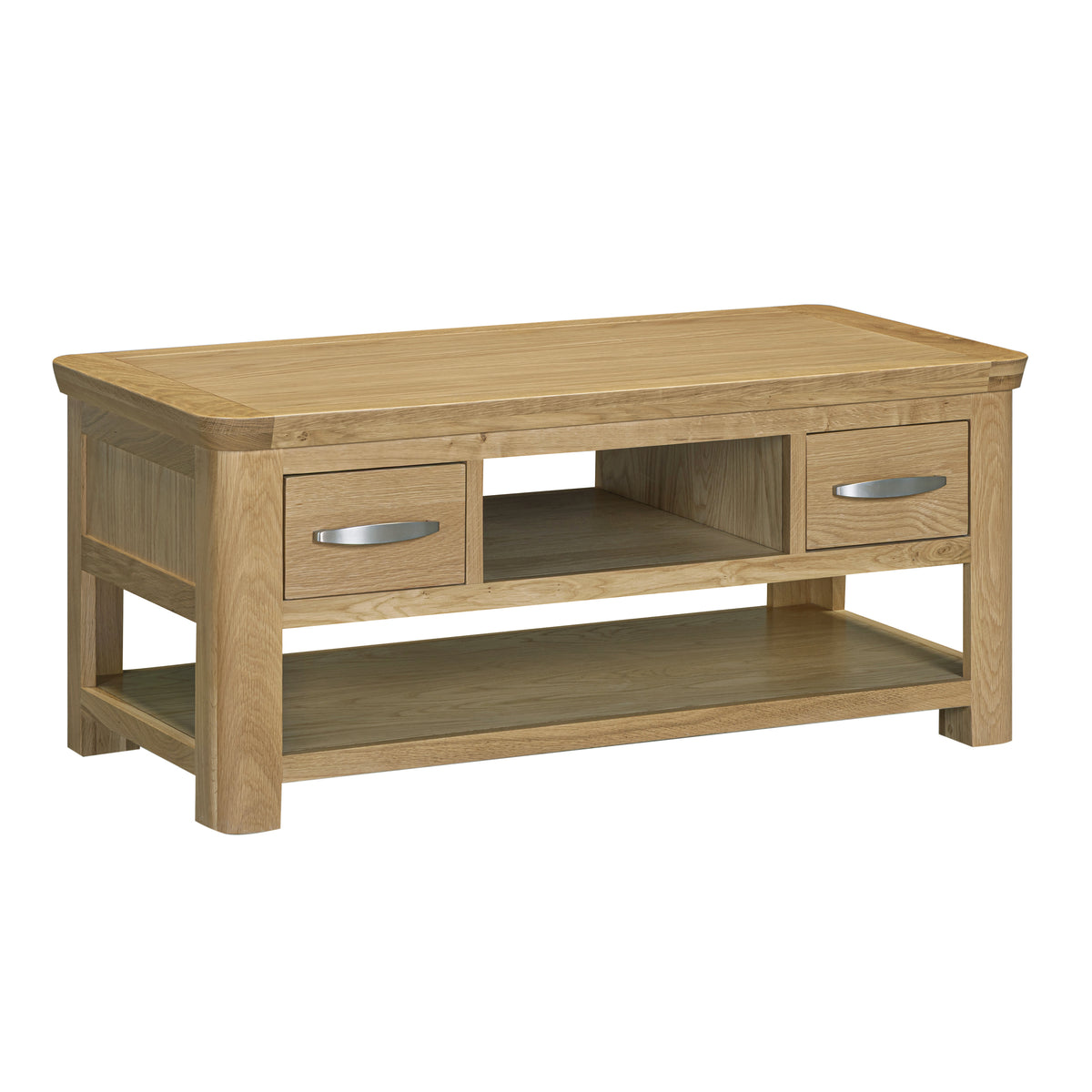 Treviso Oak Coffee Table with Drawers, angled view