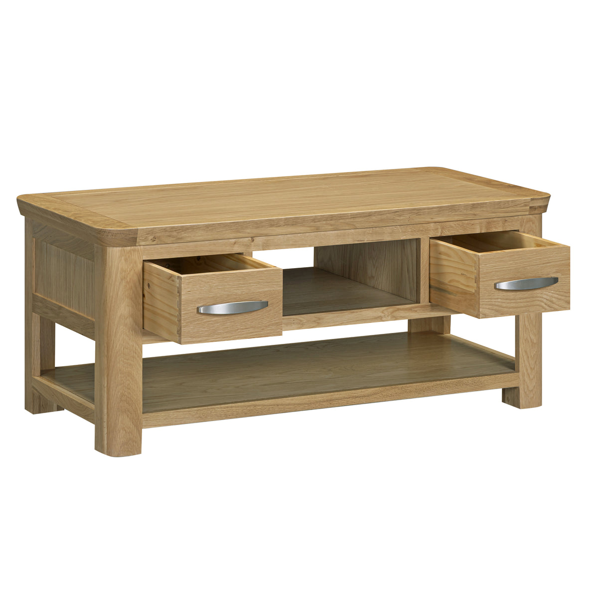 Treviso Oak Coffee Table with Drawers, drawers open