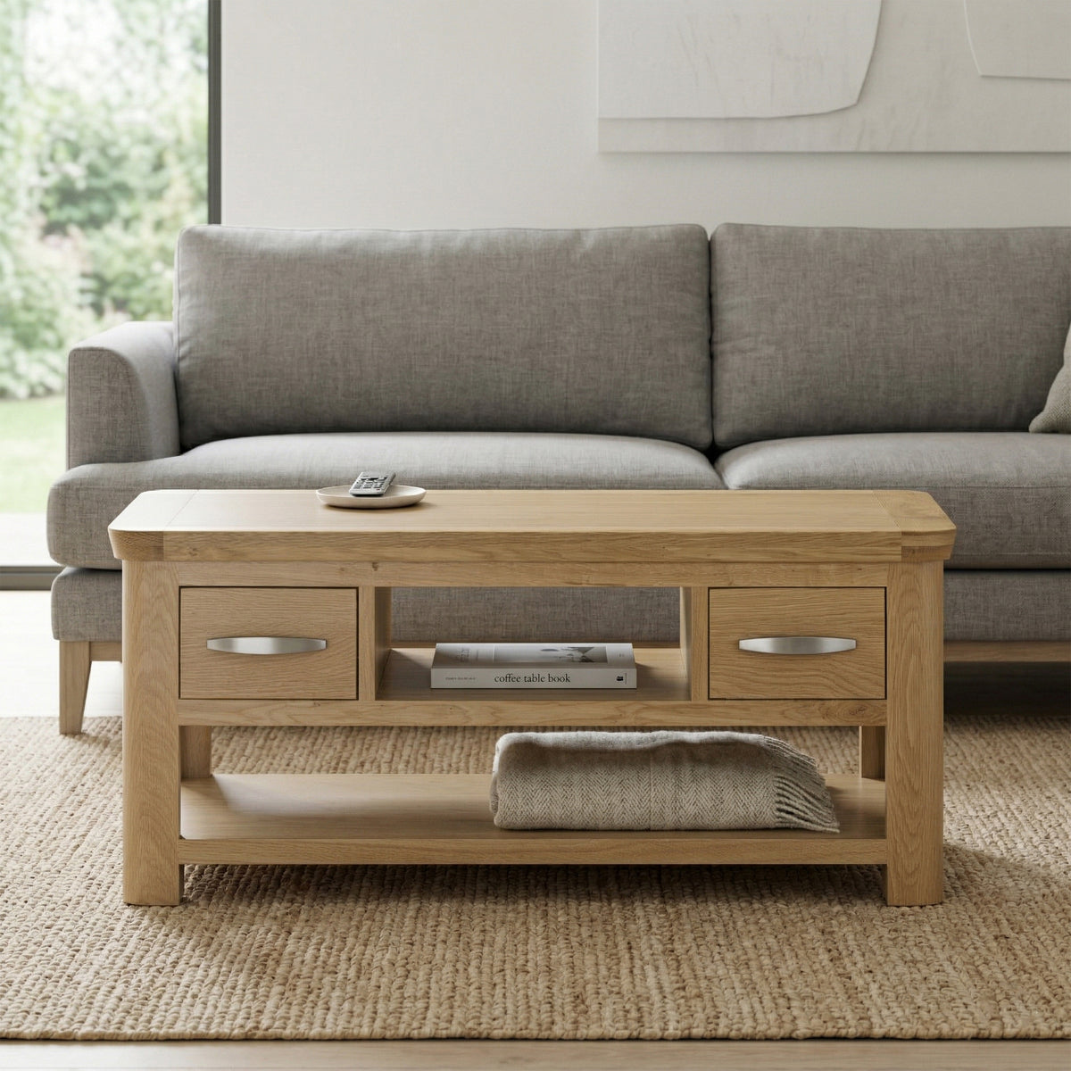 Treviso Oak Coffee Table with Drawers, room setting