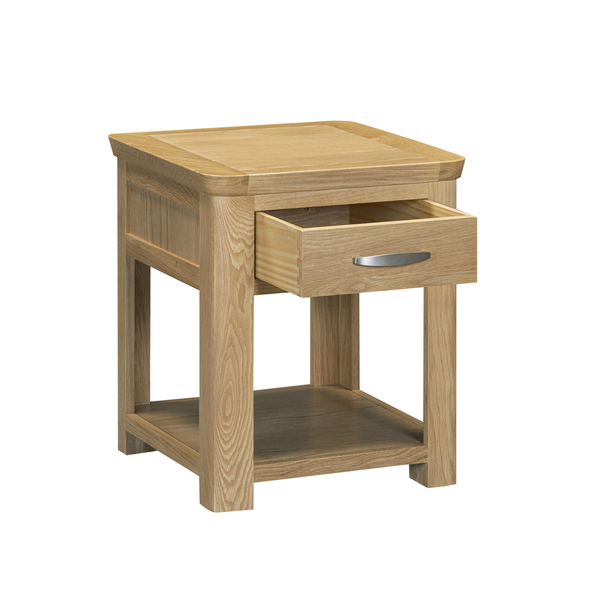 Treviso Oak End Table with Drawer, drawer open