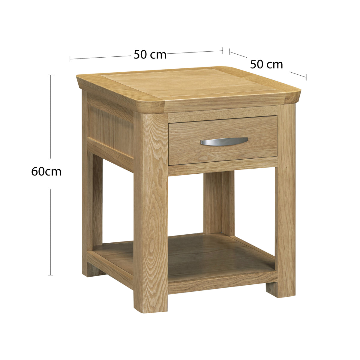 Treviso Oak End Table with Drawer, dimension diagram