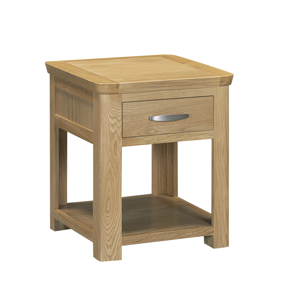 Treviso Oak End Table with Drawer, angled view