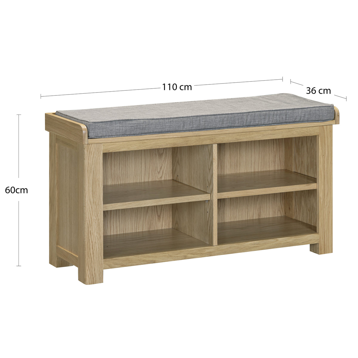 Treviso Oak Shoe Bench, dimension diagram
