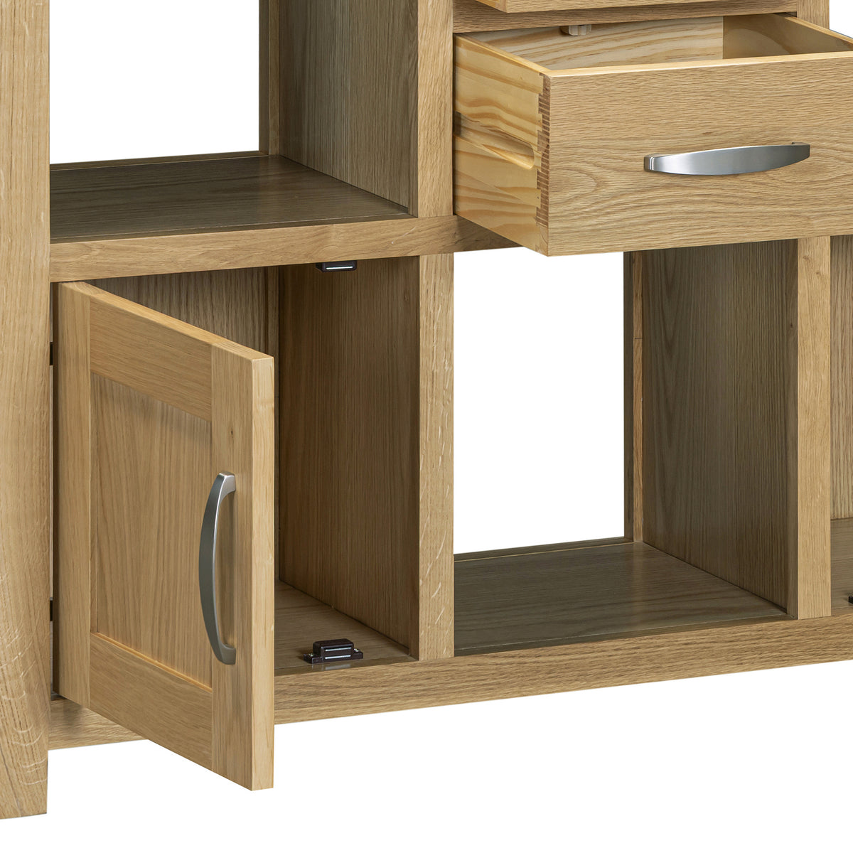 Treviso Oak Low Display Unit, storage detail
