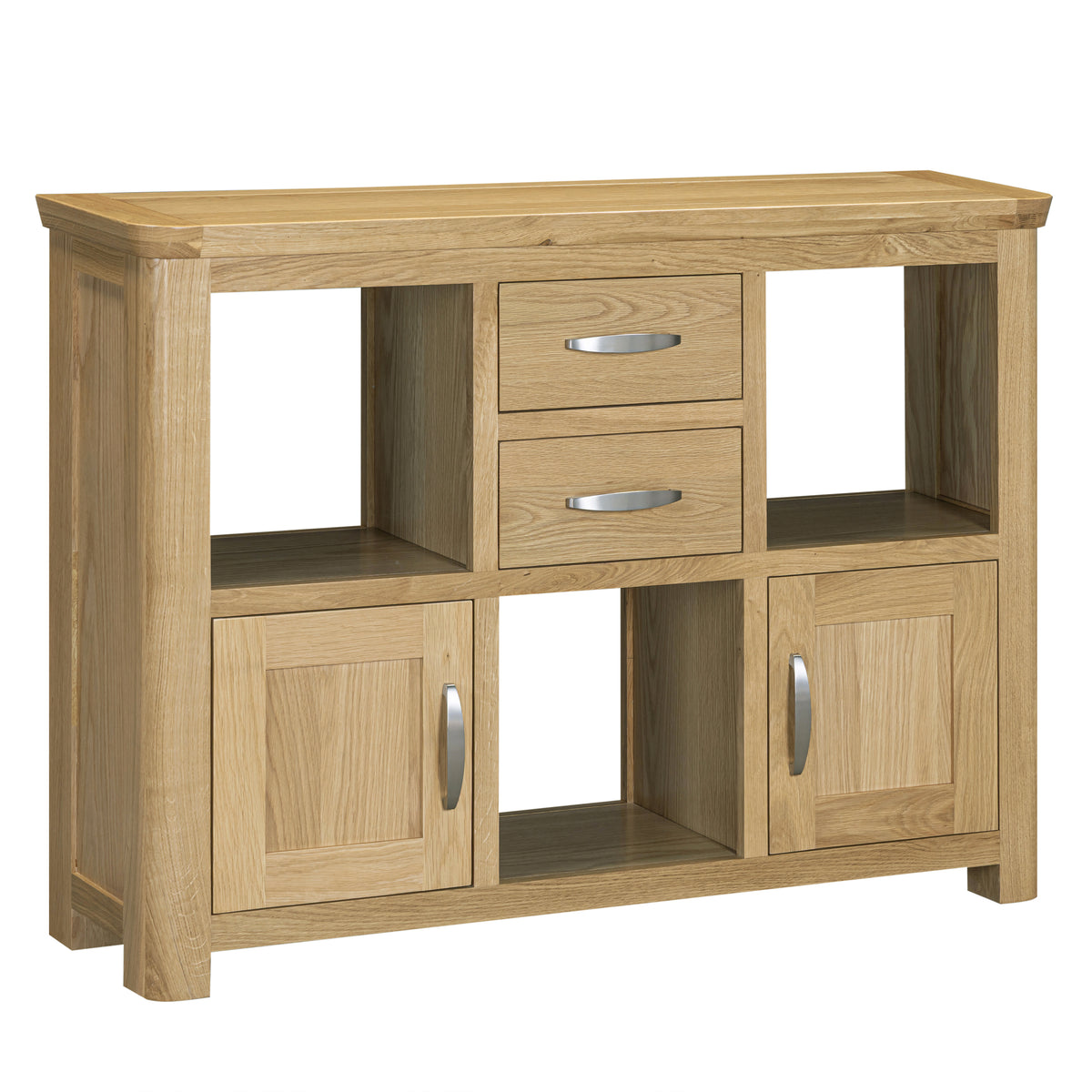Treviso Oak Low Display Unit, angled view