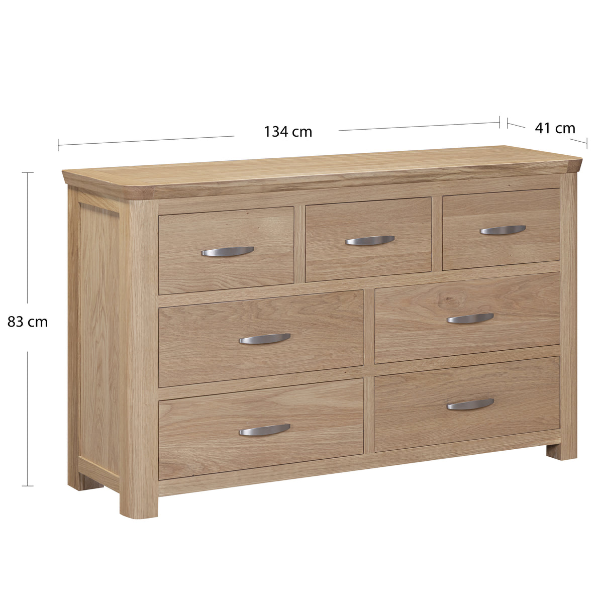 Treviso Oak 3 Over 4 Drawer Chest, dimension diagram