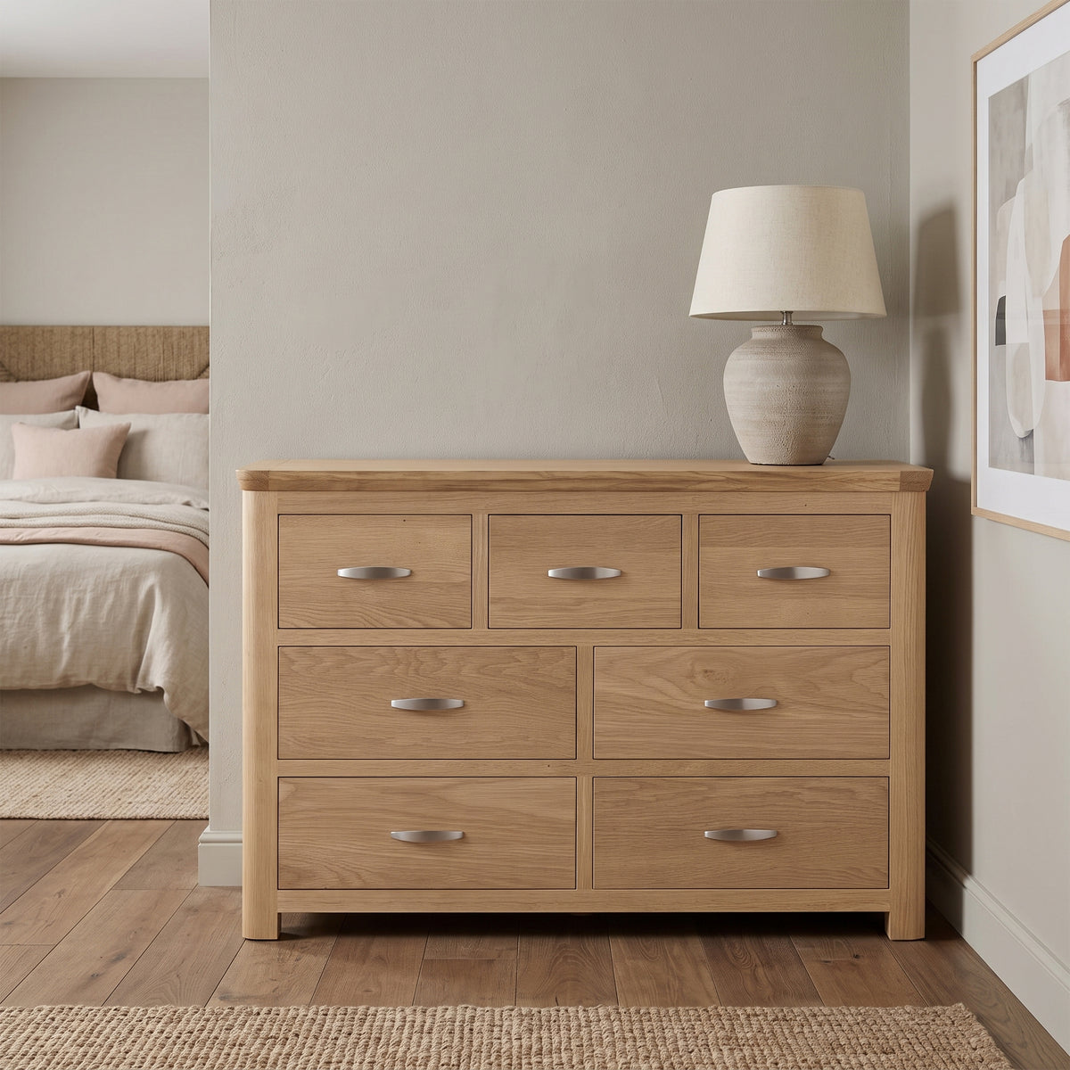 Treviso Oak 3 Over 4 Drawer Chest, bedroom setting