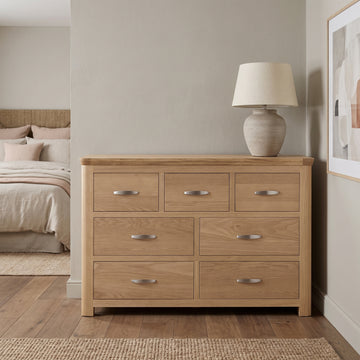 Treviso Oak 3 Over 4 Drawer Chest, bedroom setting