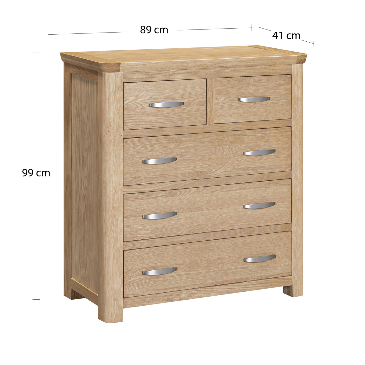 Treviso Oak 2 Over 3 Drawer Chest, dimension diagram