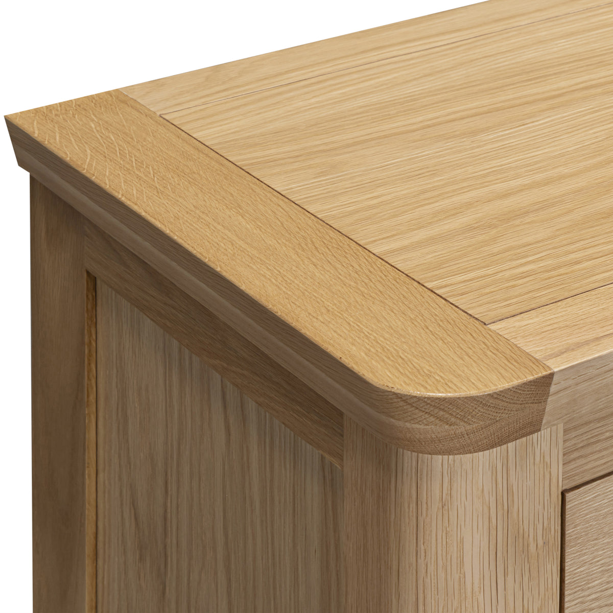 Treviso Oak 2 Over 3 Drawer Chest, curved top detail