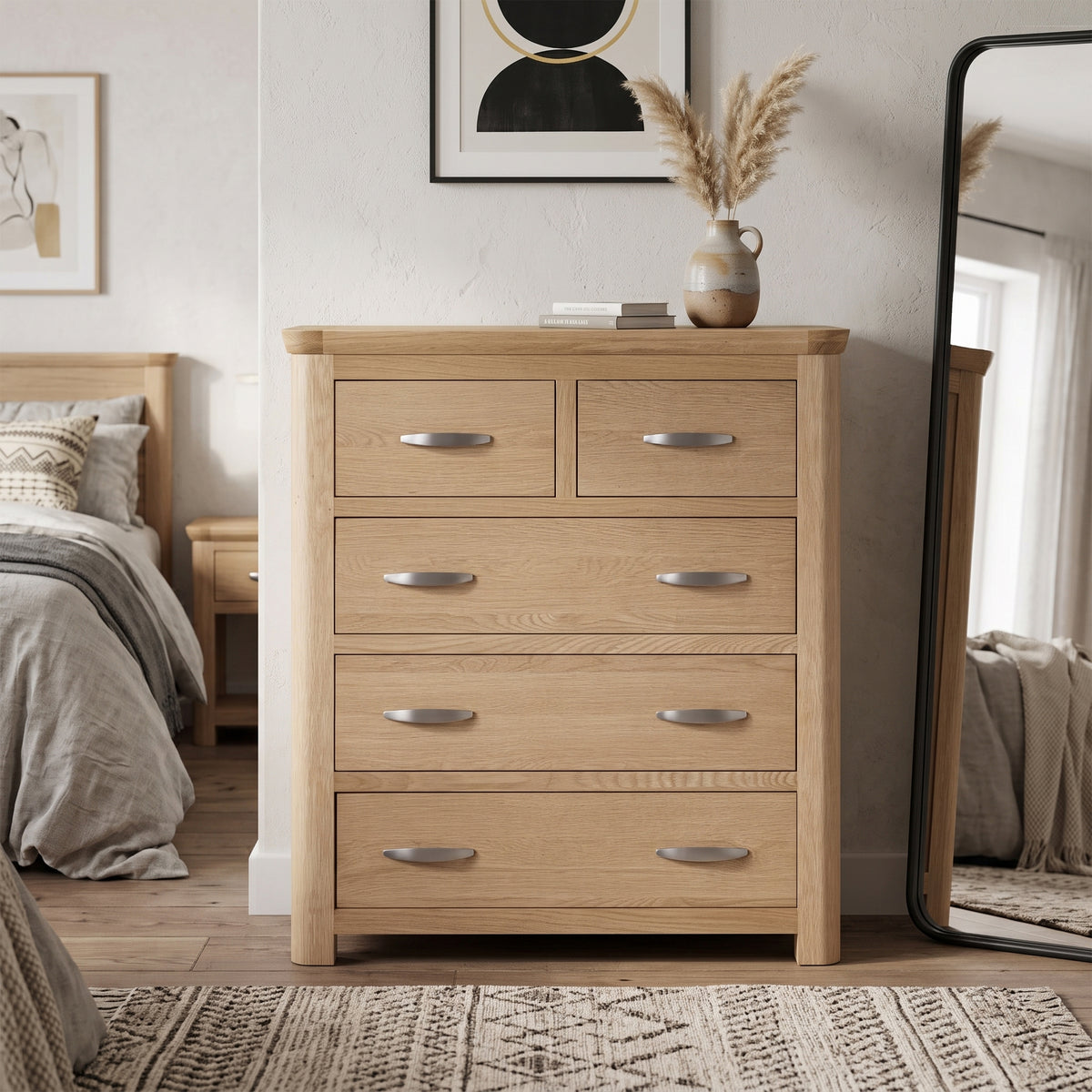 Treviso Oak 2 Over 3 Drawer Chest, bedroom setting