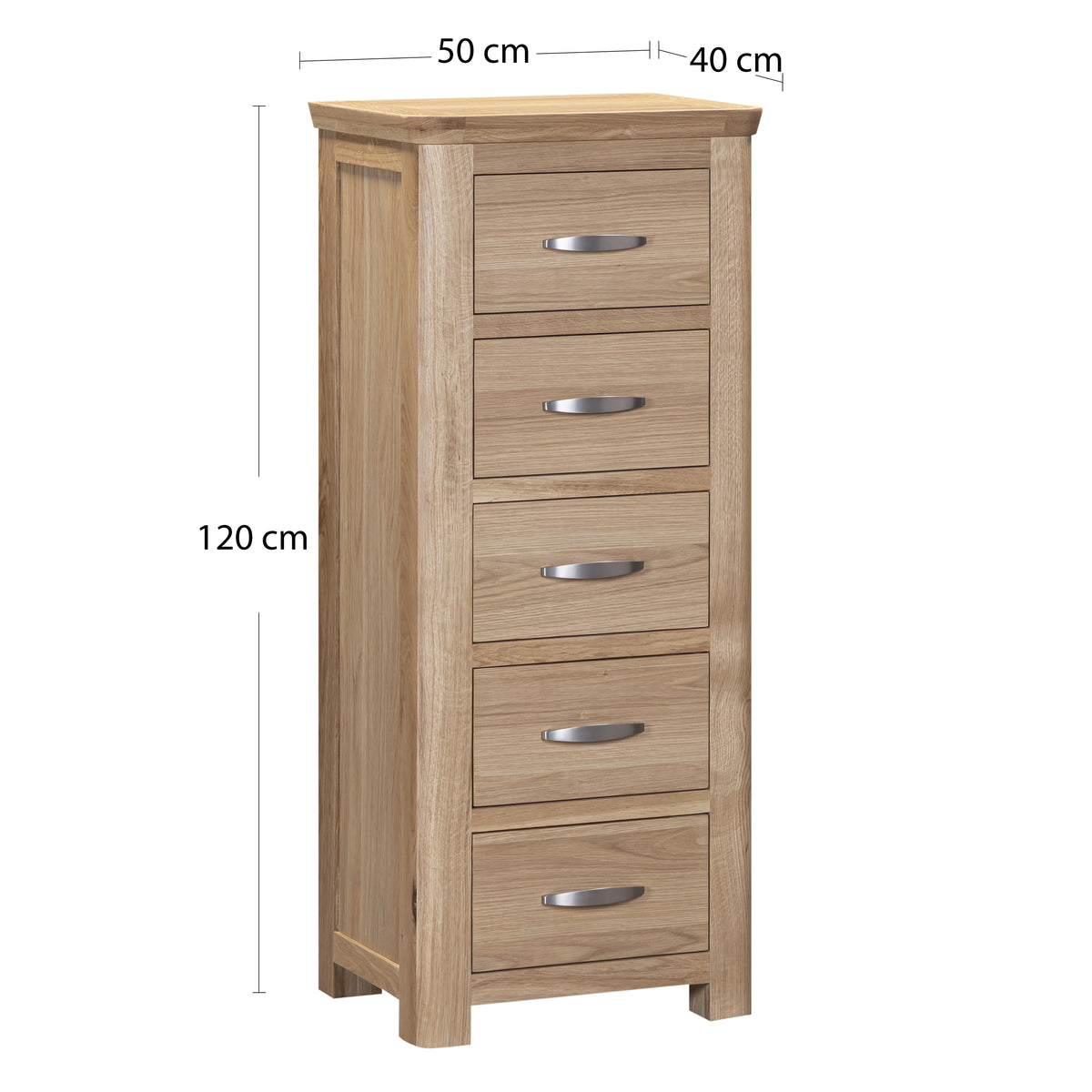 Treviso Oak Tall 5 Drawer Chest, dimension diagram