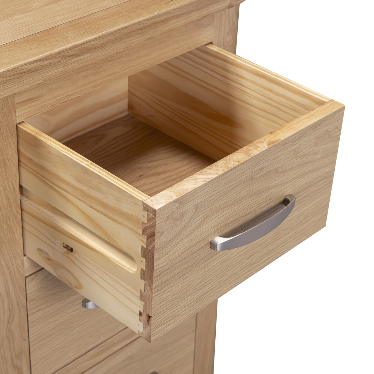 Treviso Oak Dressing Table and Stool Set, dovetailed drawer detail