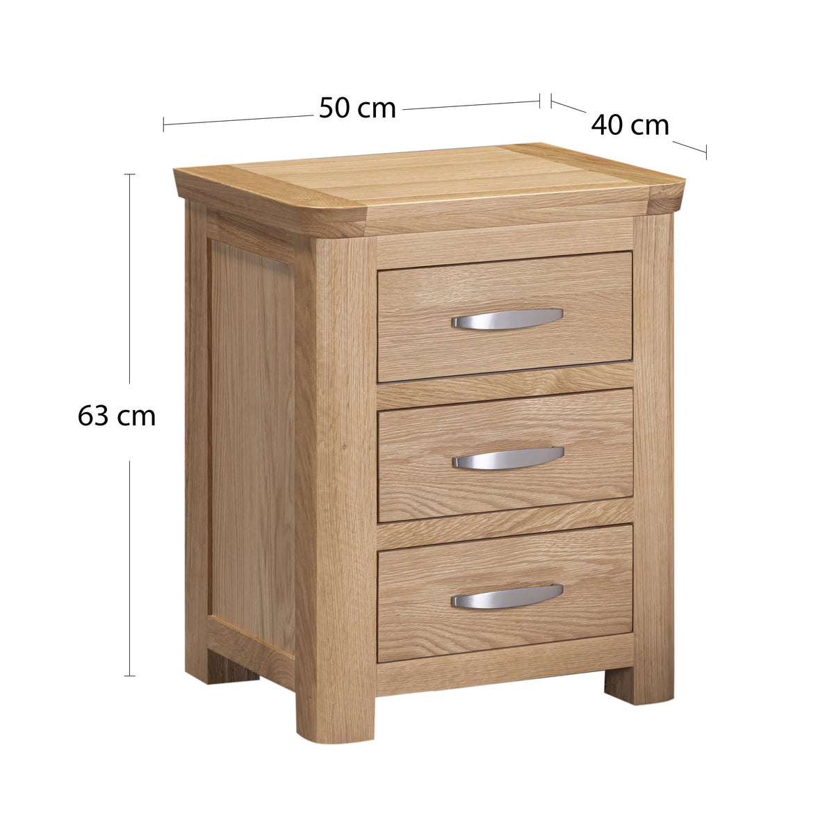 Treviso Oak 3 Drawer Nightstand, dimension diagram