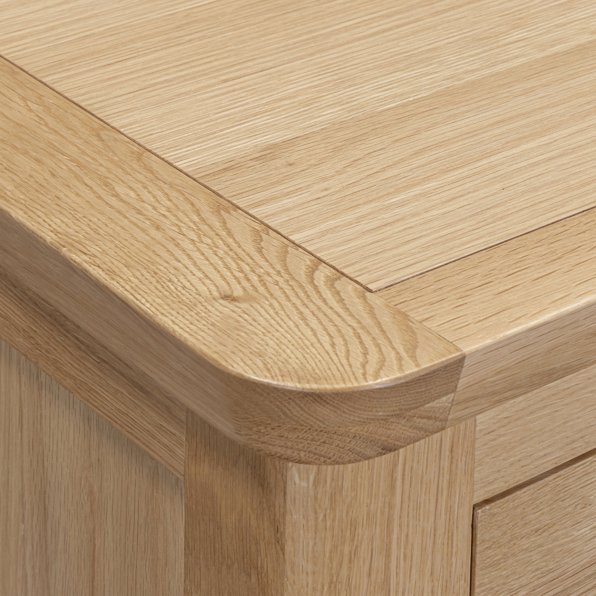 Treviso Oak 3 Drawer Nightstand, curved top detail
