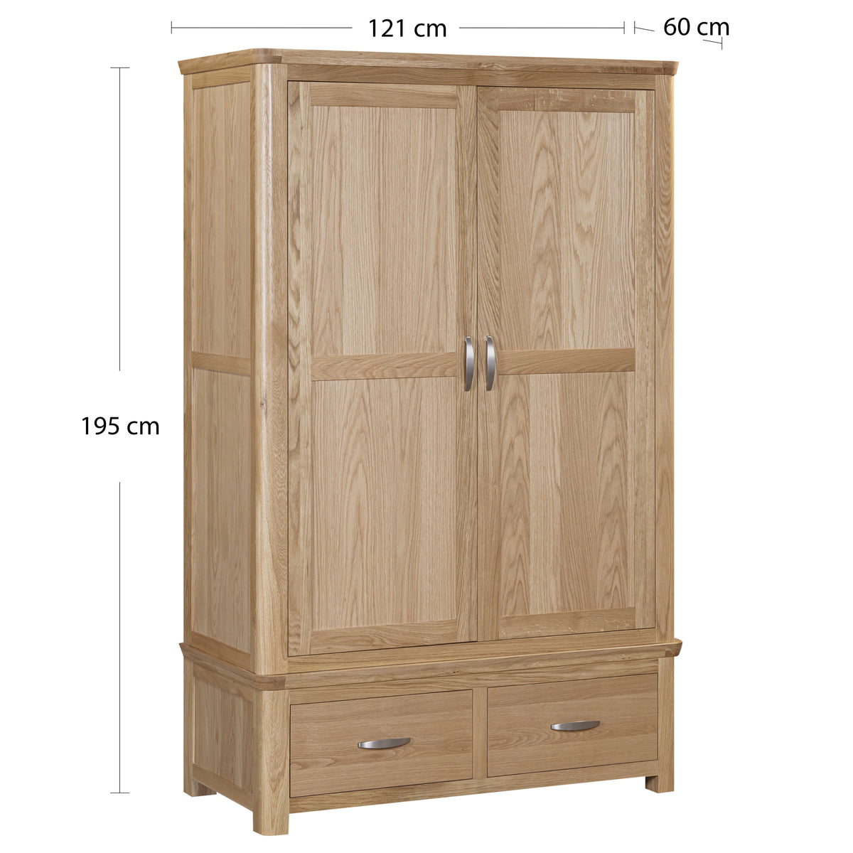 Treviso Oak 2 Door 2 Drawer Wardrobe, dimension diagram