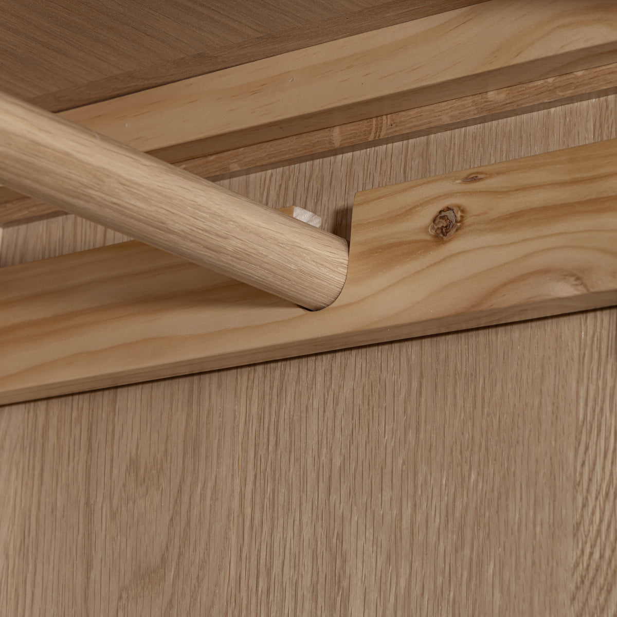 Treviso Oak 2 Door 2 Drawer Wardrobe, hanging rail detail
