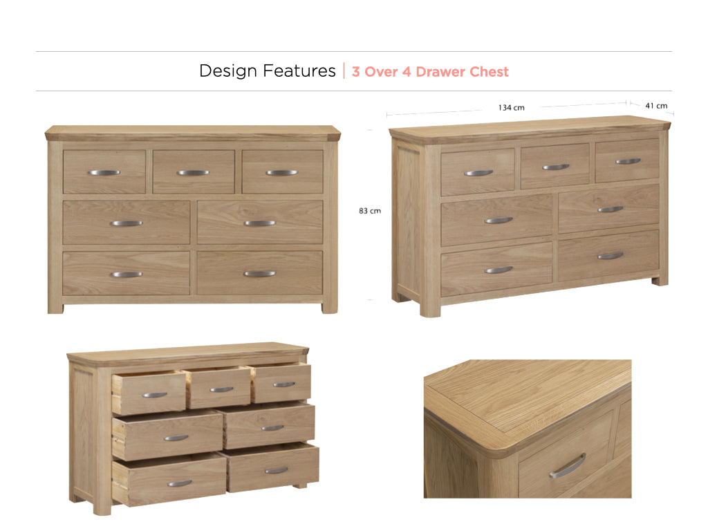 Treviso Oak 3 Over 4 Drawer Chest, design feature overview
