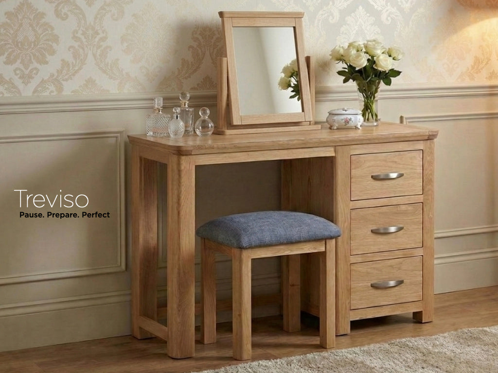 Treviso Oak Vanity Mirror, mirror shown on matching dressing table for context