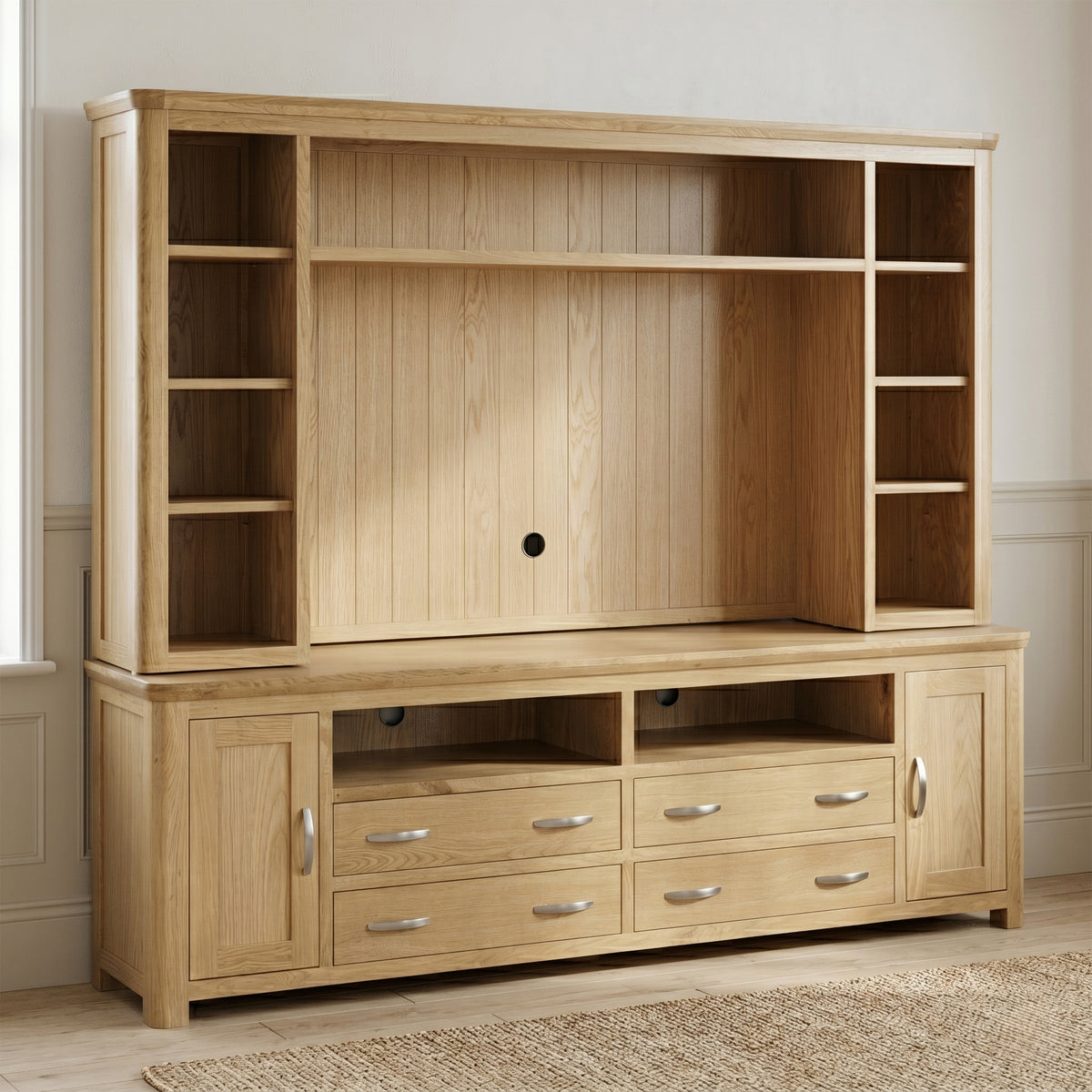 Treviso Oak Media Centre Top Unit, top unit shown with matching base for context