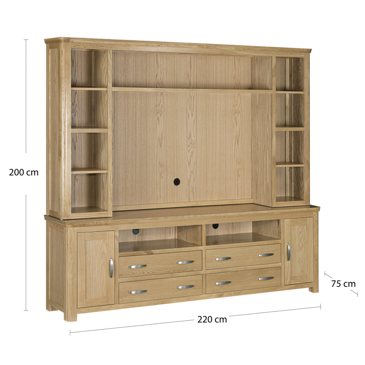 Treviso Oak Media Centre - Base and Top, complete unit dimension diagram