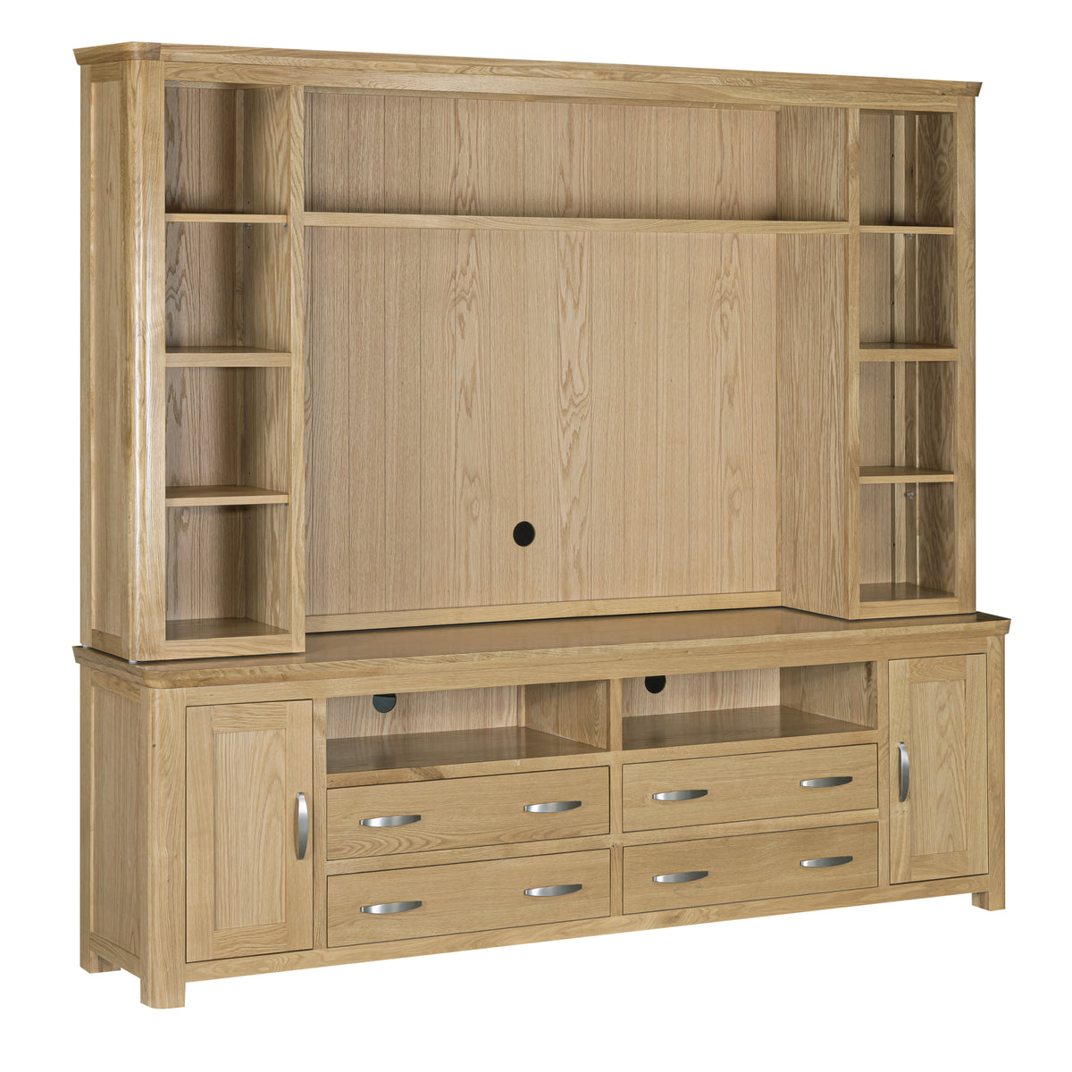 Treviso Oak Media Centre - Base and Top, complete unit angled view