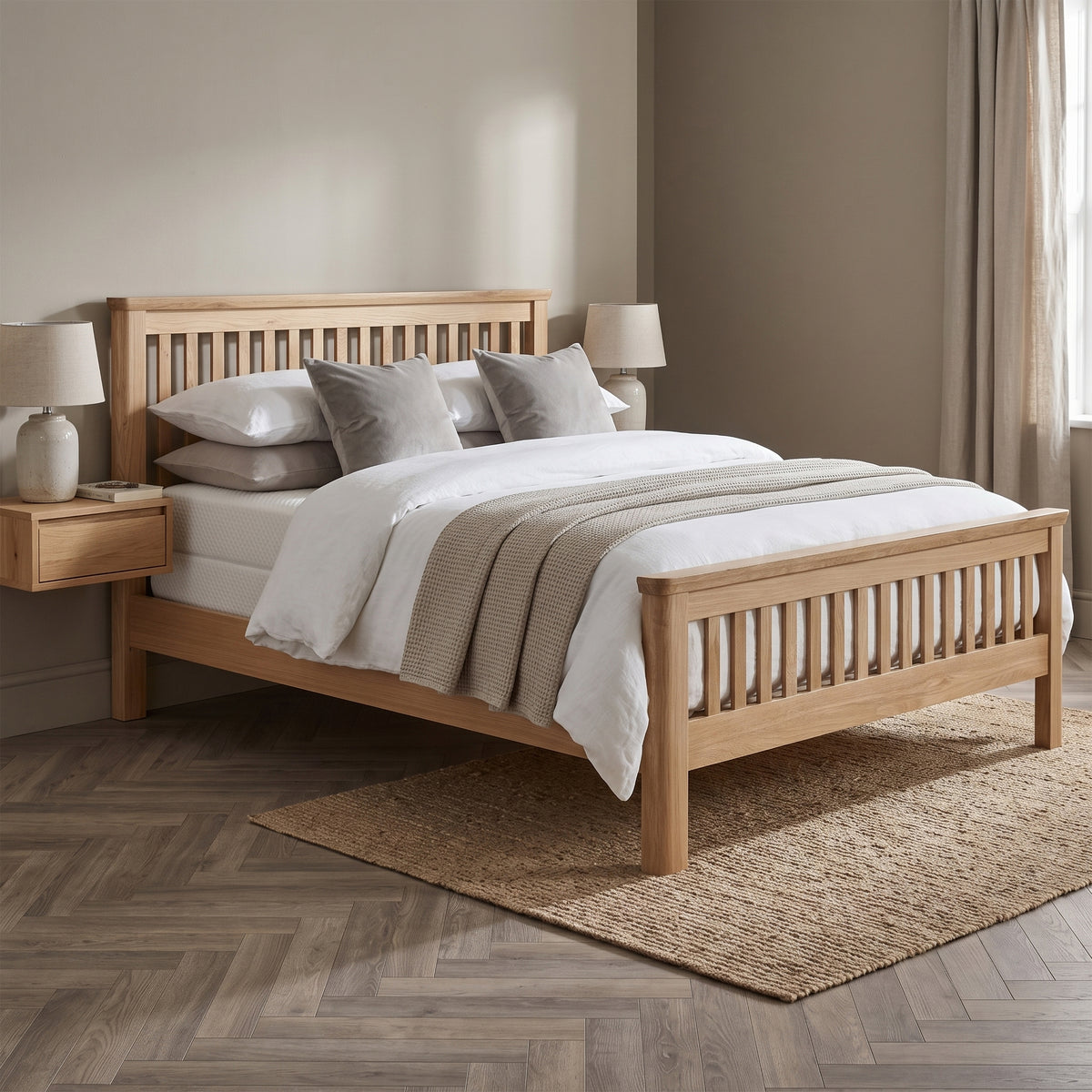 Treviso Oak Super King bed styled in a bedroom