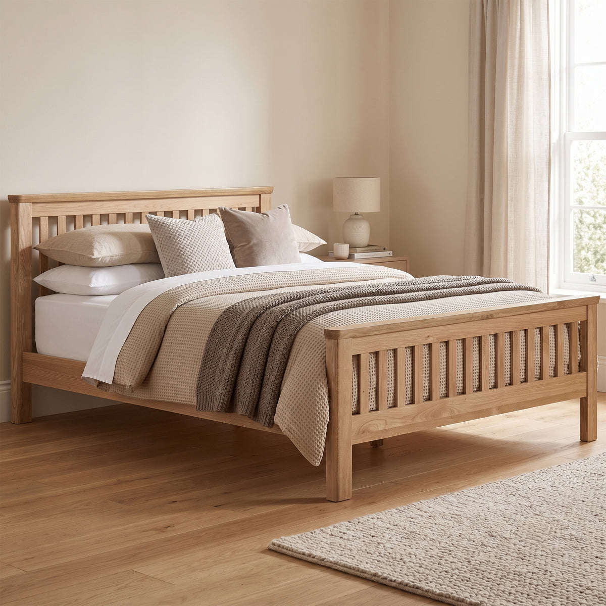 Treviso Oak King bed styled in a bedroom