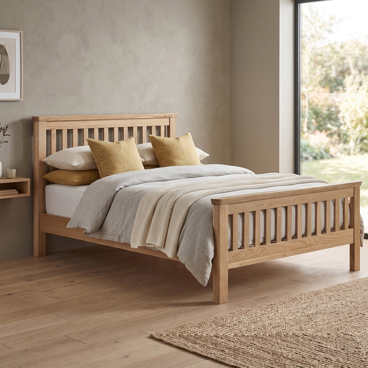 Treviso Oak Double bed styled in a bedroom