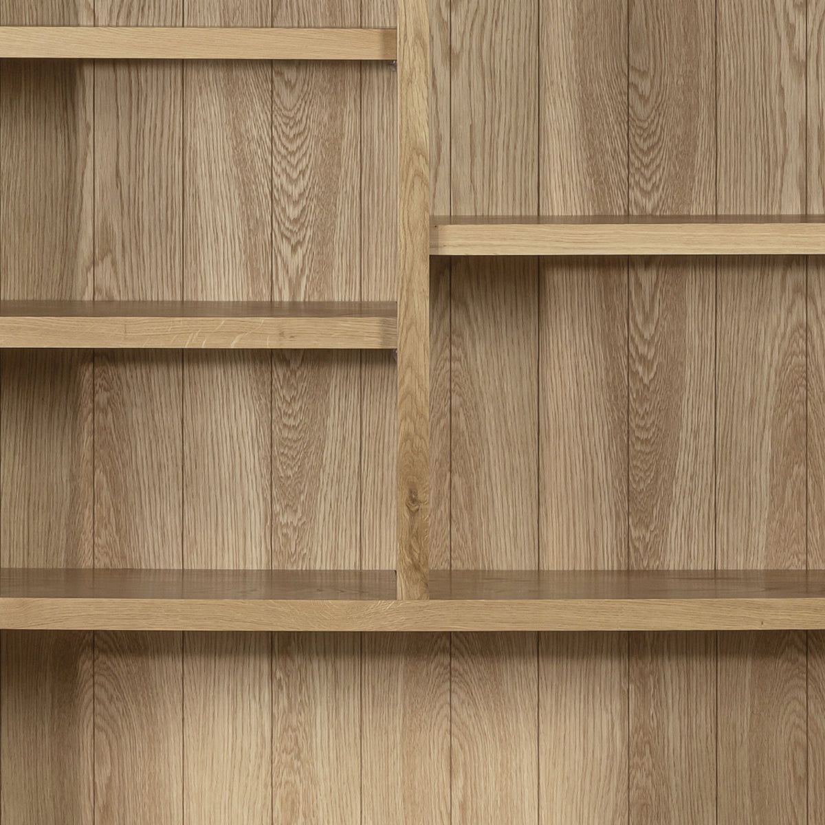 Treviso Oak High Bookcase, staggered shelving detail