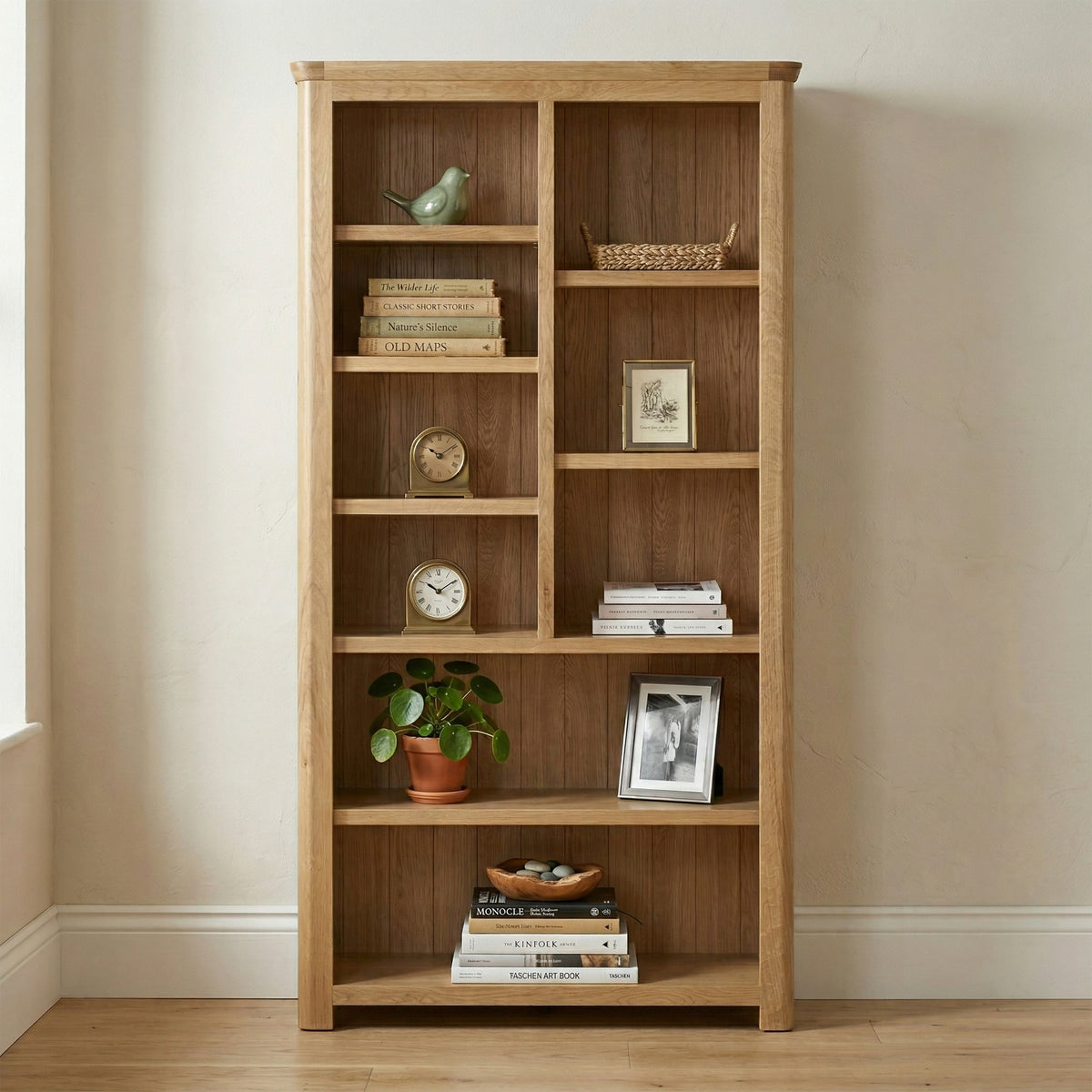 Treviso Oak High Bookcase, front room setting
