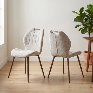 Turin Walnut Latte fabric dining matching chair pair in a room setting