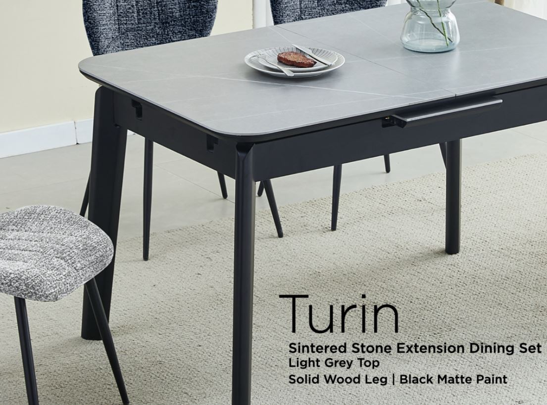Turin Sintered Stone Extension Dining Set 130-160cm - Table + 4