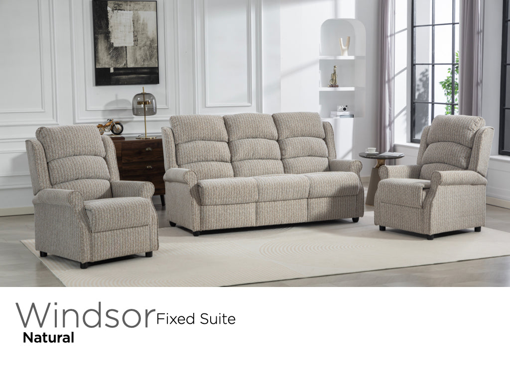 Windsor fixed fabric three-seater sofa and two armchairs in Natural