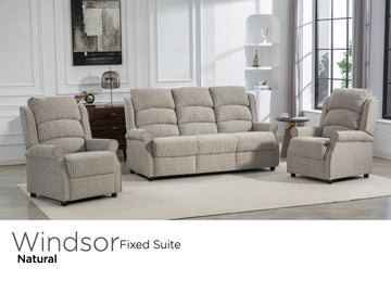 Windsor fixed fabric three-seater sofa and two armchairs in Natural
