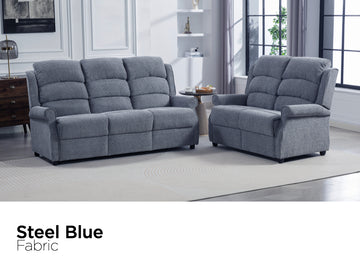 Windsor fixed fabric three-seater and two-seater sofas in Steel Blue