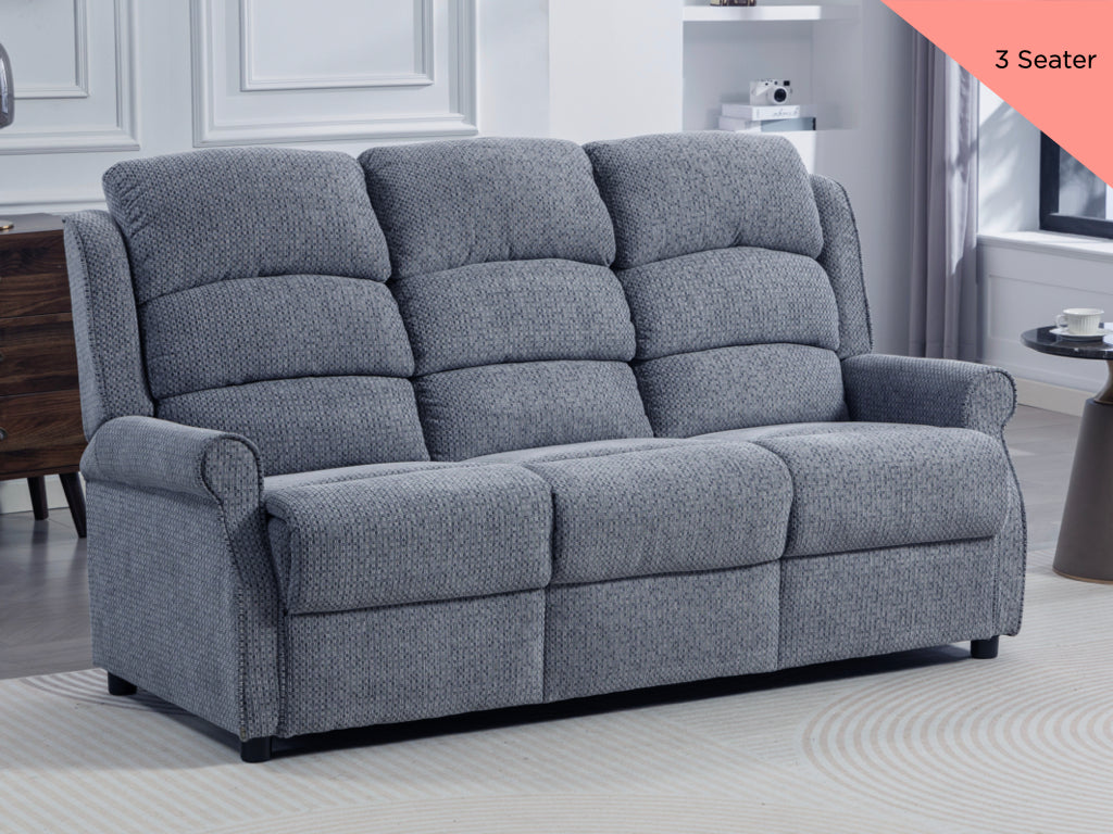 Windsor fixed fabric three-seater sofa in Steel Blue