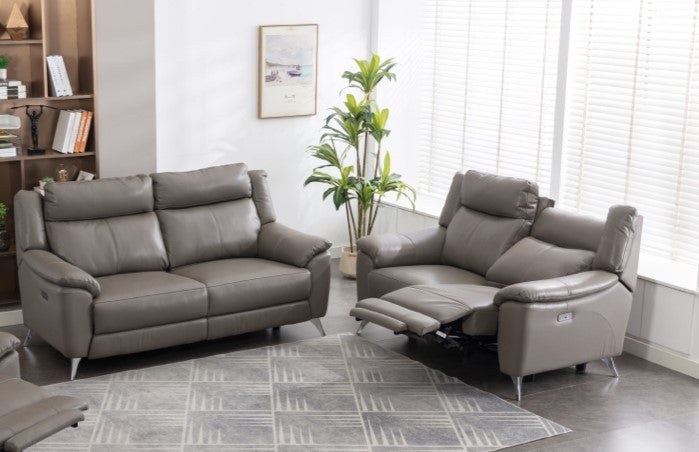 Peru 3+2 Electric Suite - Steel Grey Leather