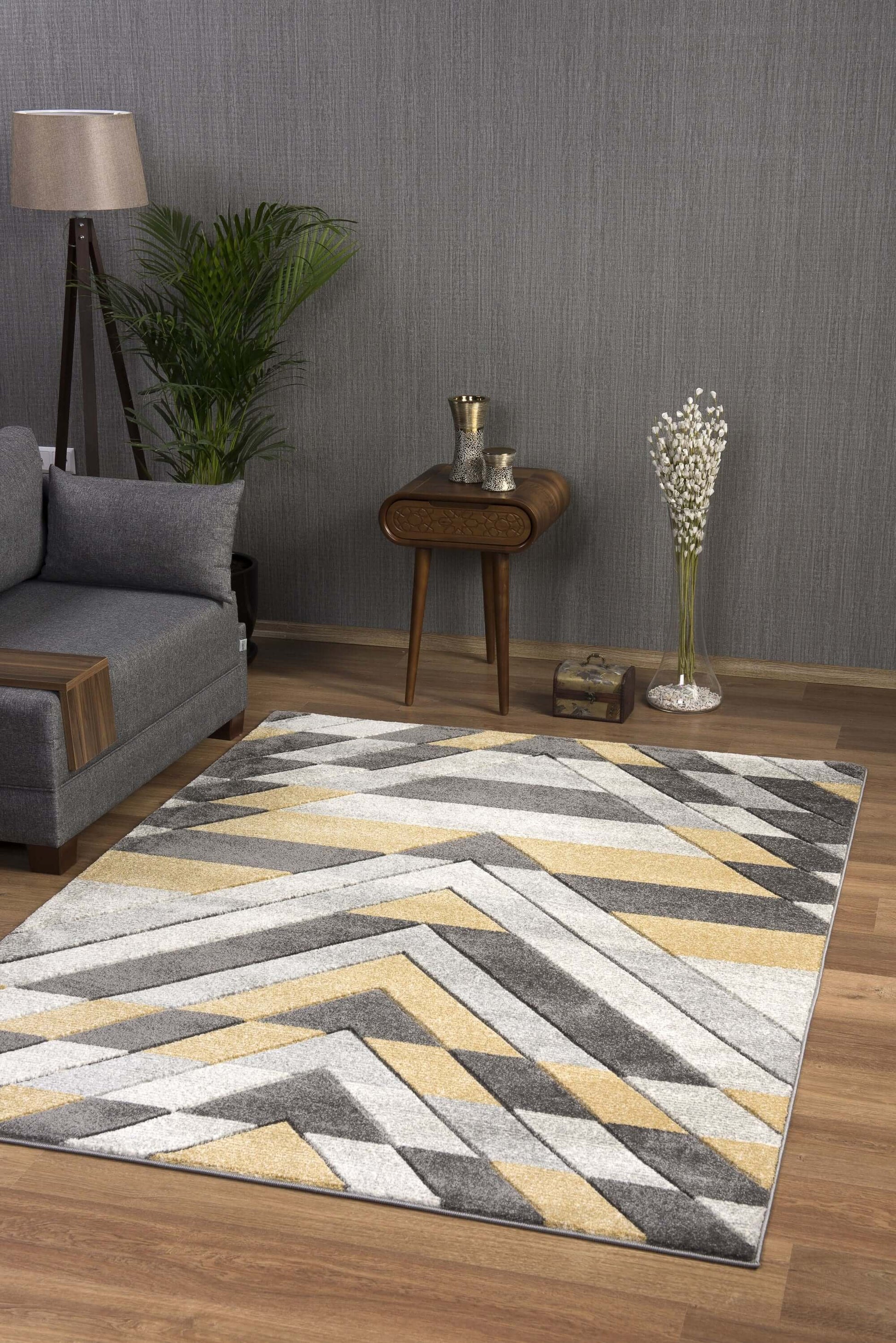 Asher Rug Grey - Mustard