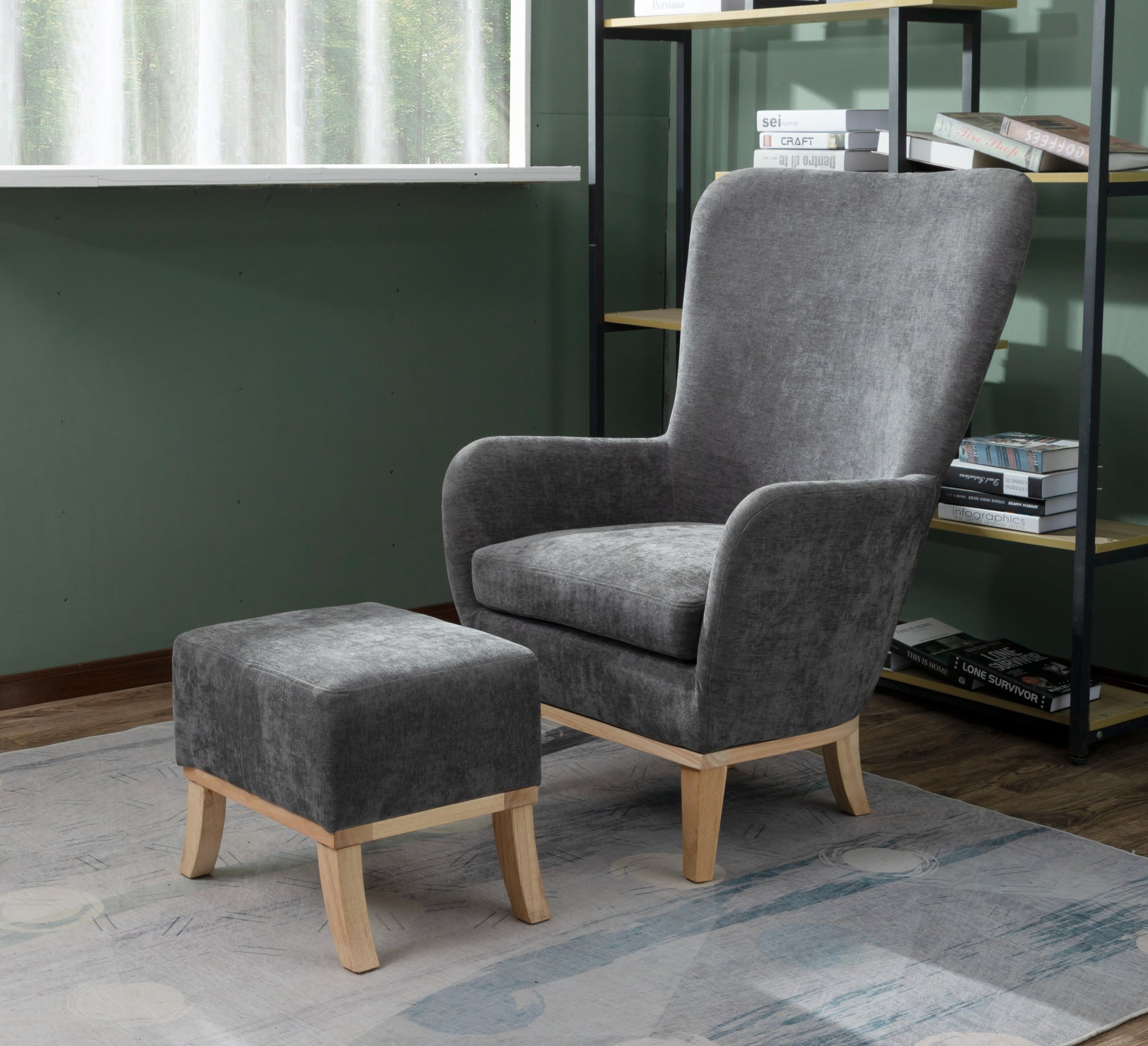 Armchair and Footstool Dark Grey