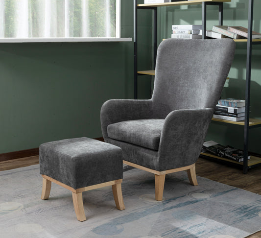 Armchair and Footstool Dark Grey