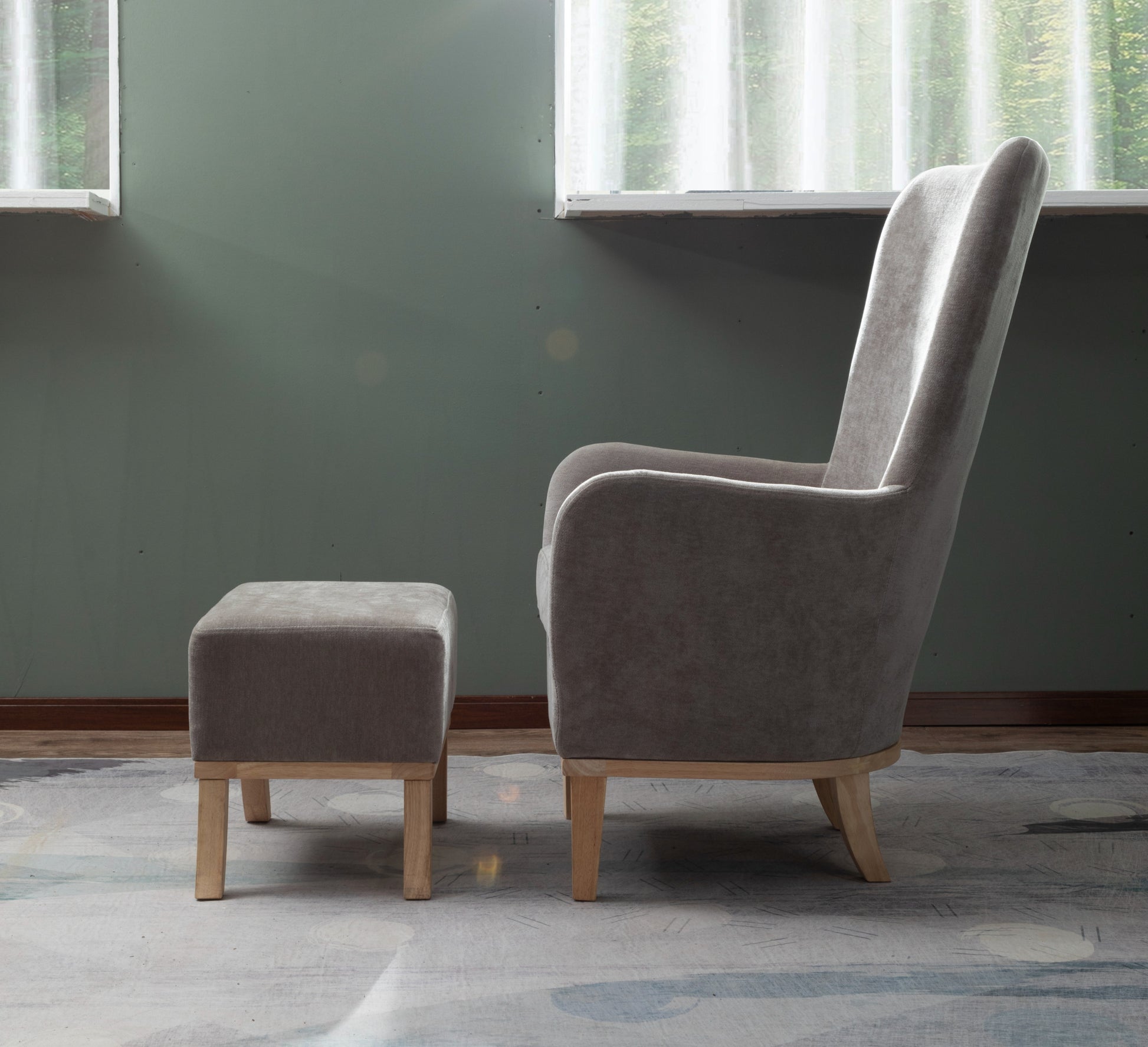 Armchair + Footstool Light Grey