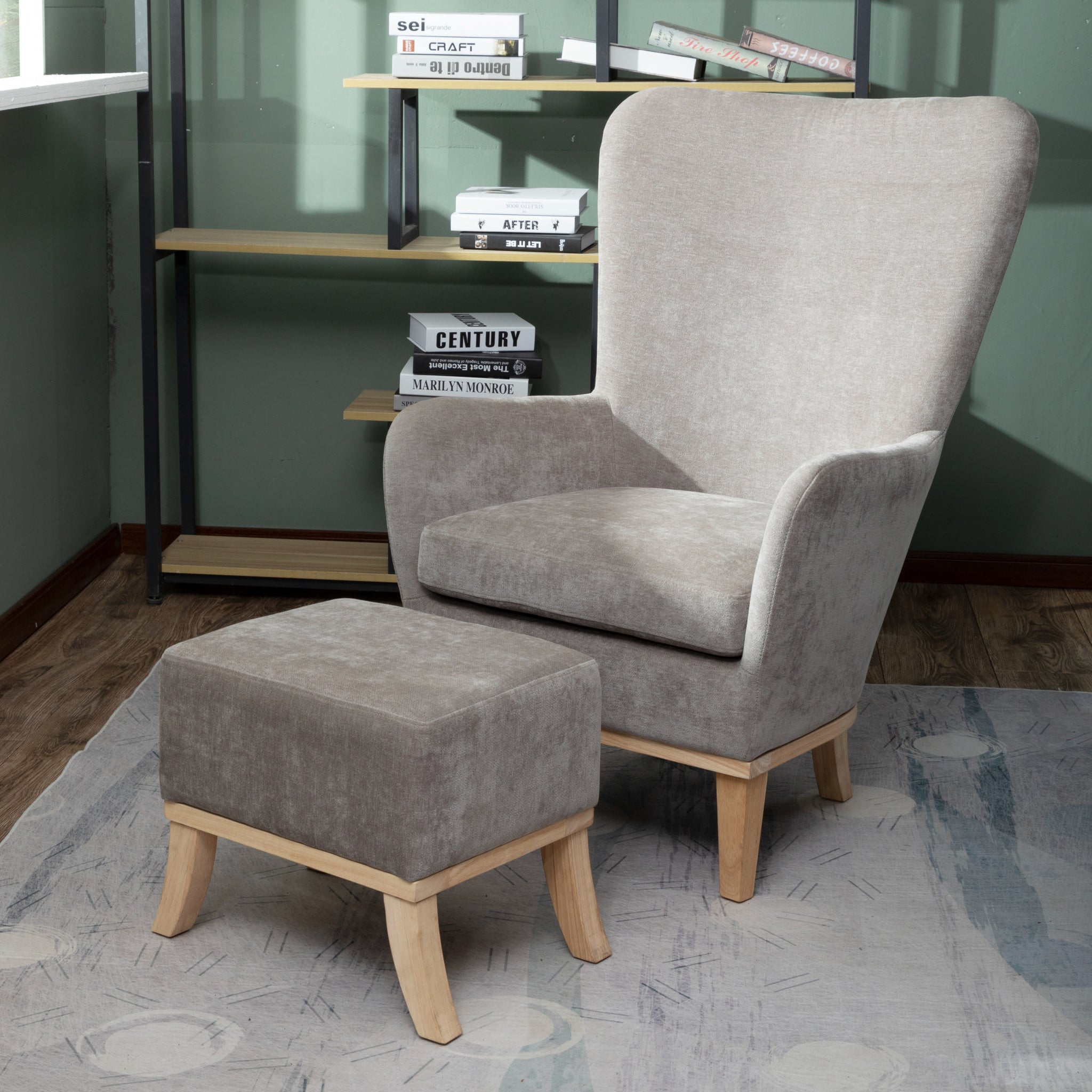 Armchair + Footstool Light Grey