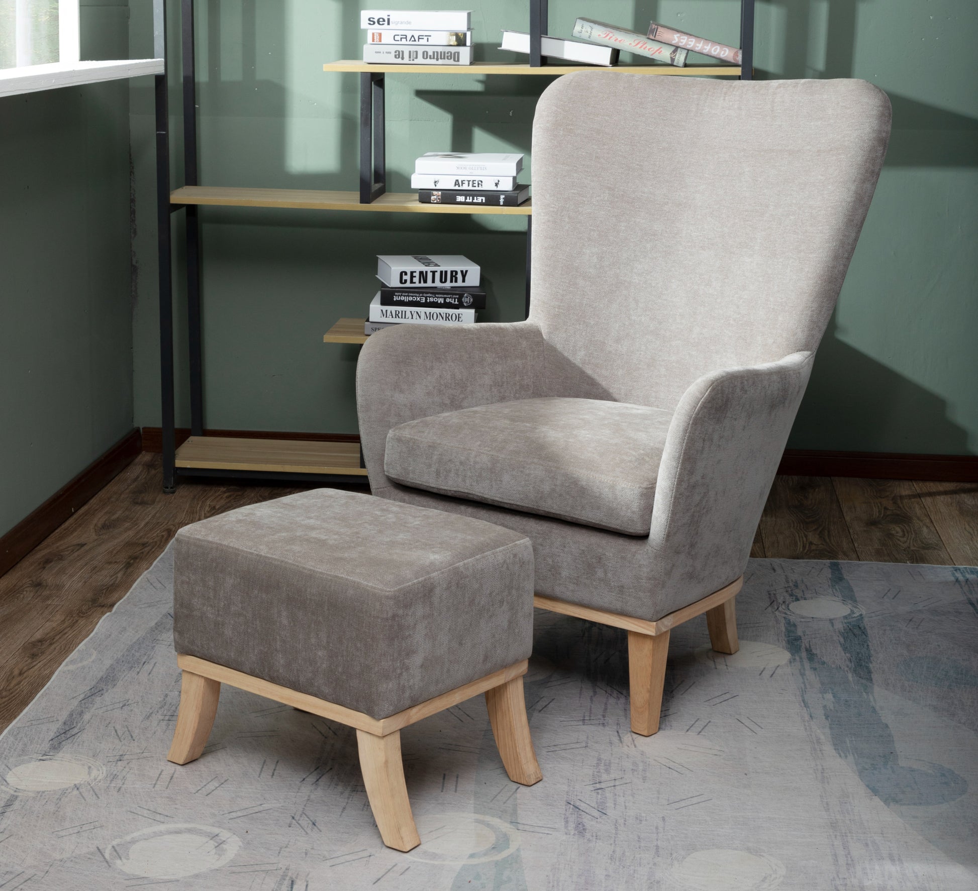 Armchair + Footstool Light Grey