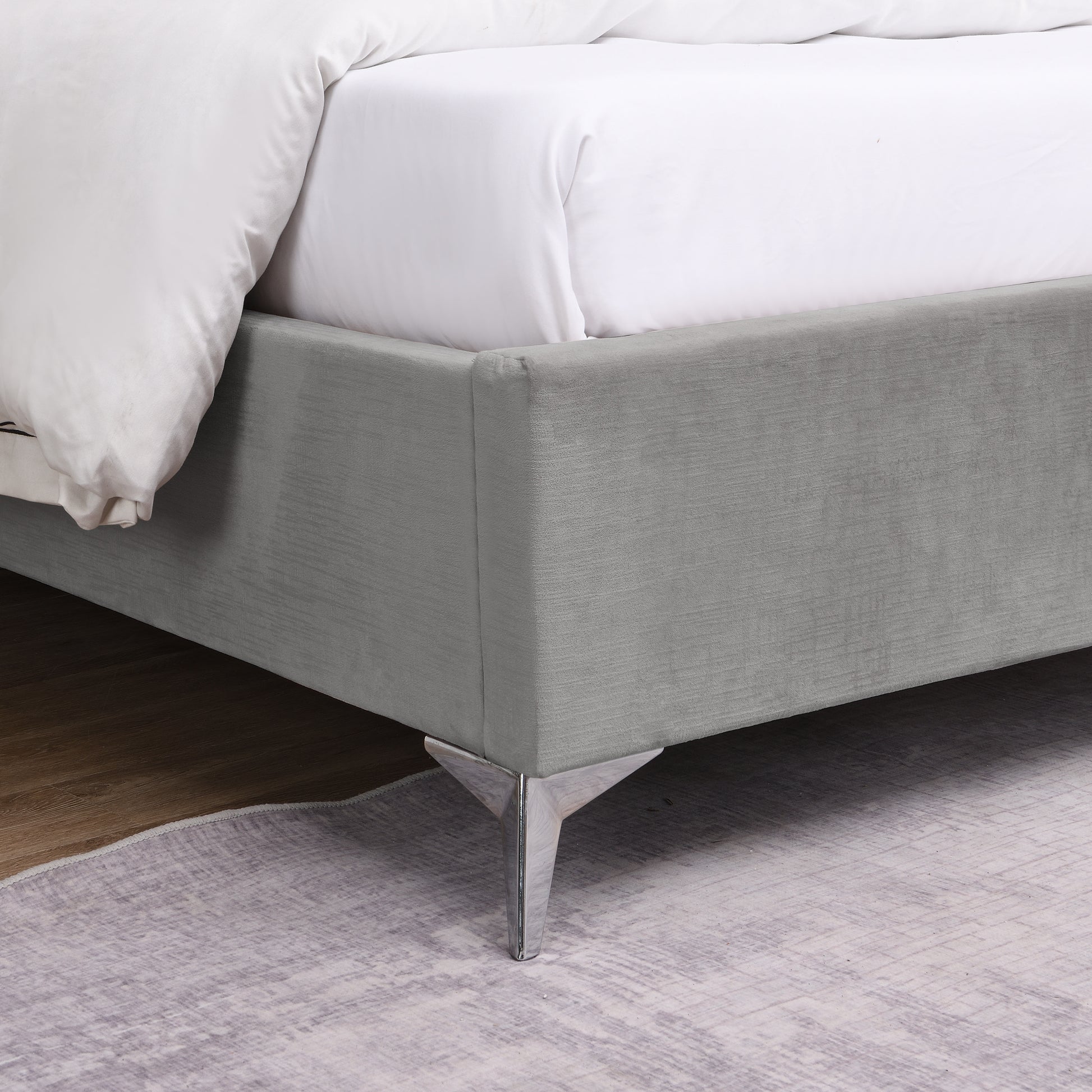 Mayo Bed - Grey Velvet Fabric